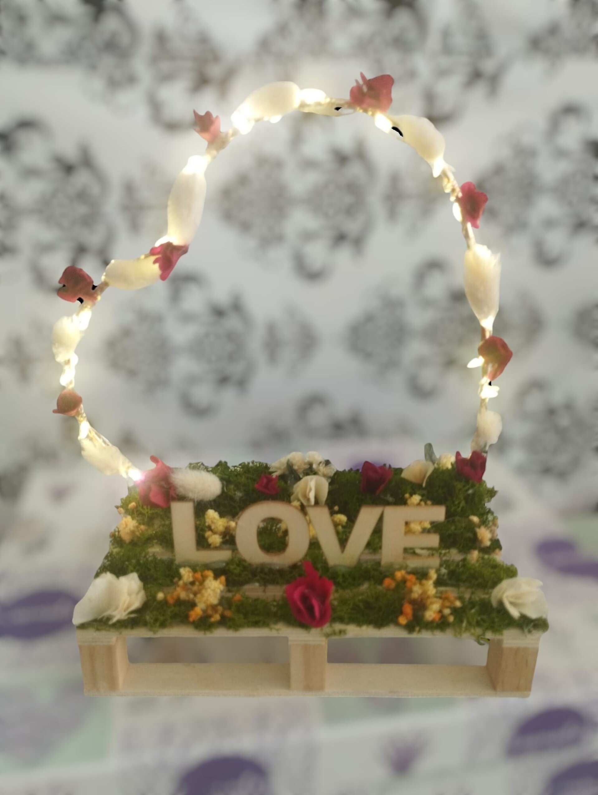 Corazon flor preservada y luces detalles para bodas aniversario enamorados - 3