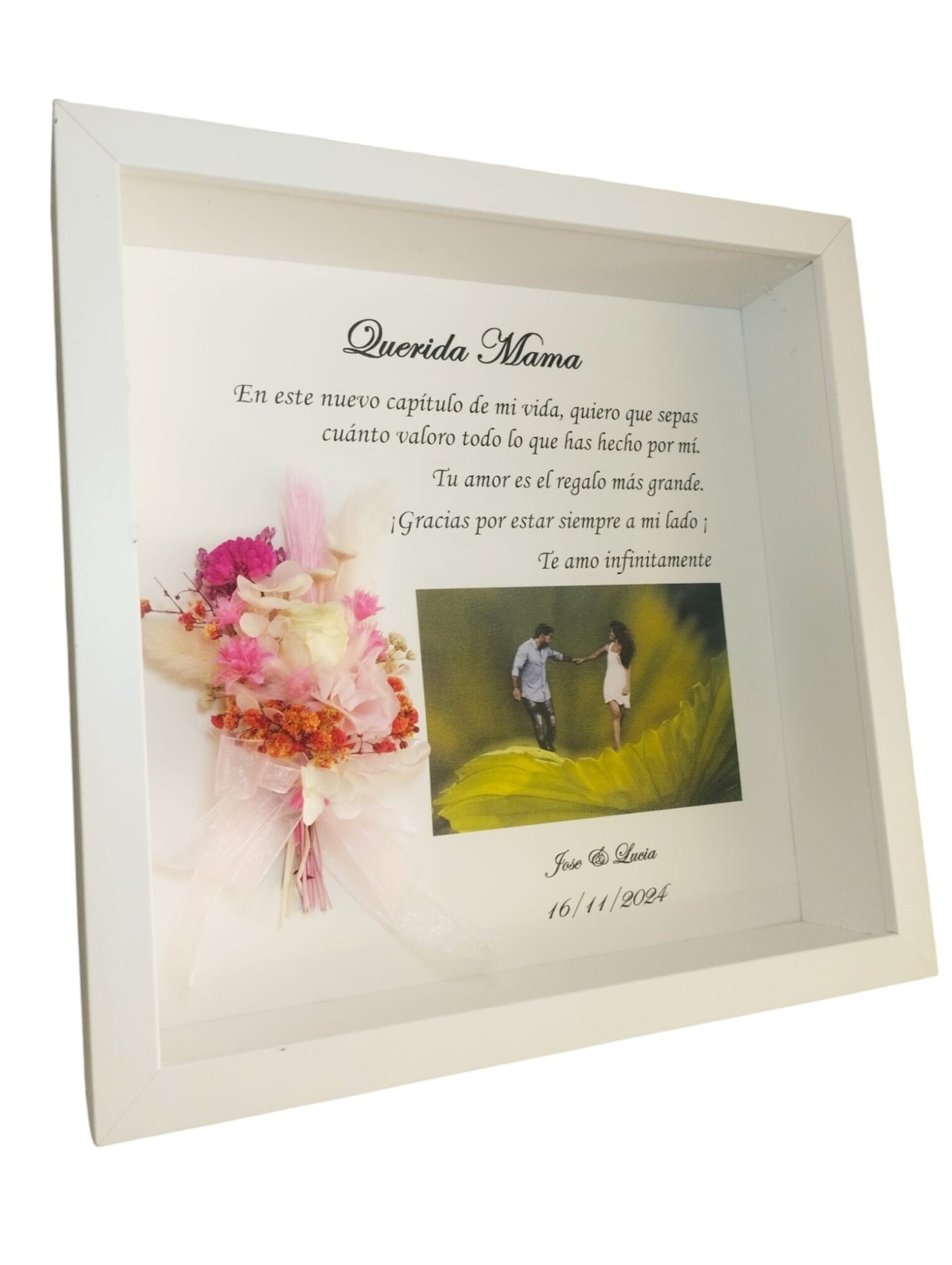 Regalo para madres en boda Marco personalizado, flor preservada y dedicatoria co - 2